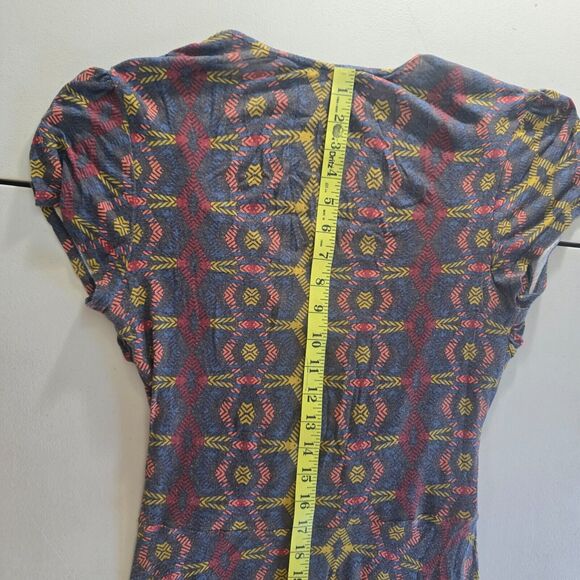 Leota Dress Women's M Multi-Color Geometric Wrap Knee Cap Sleeve Handmade NY - Picture 7 of 15
